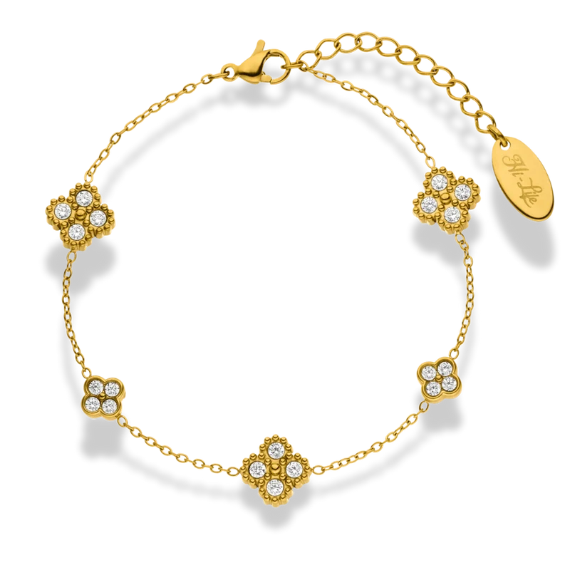 Glourious Pave Flower Armband 14K Vergoldet
