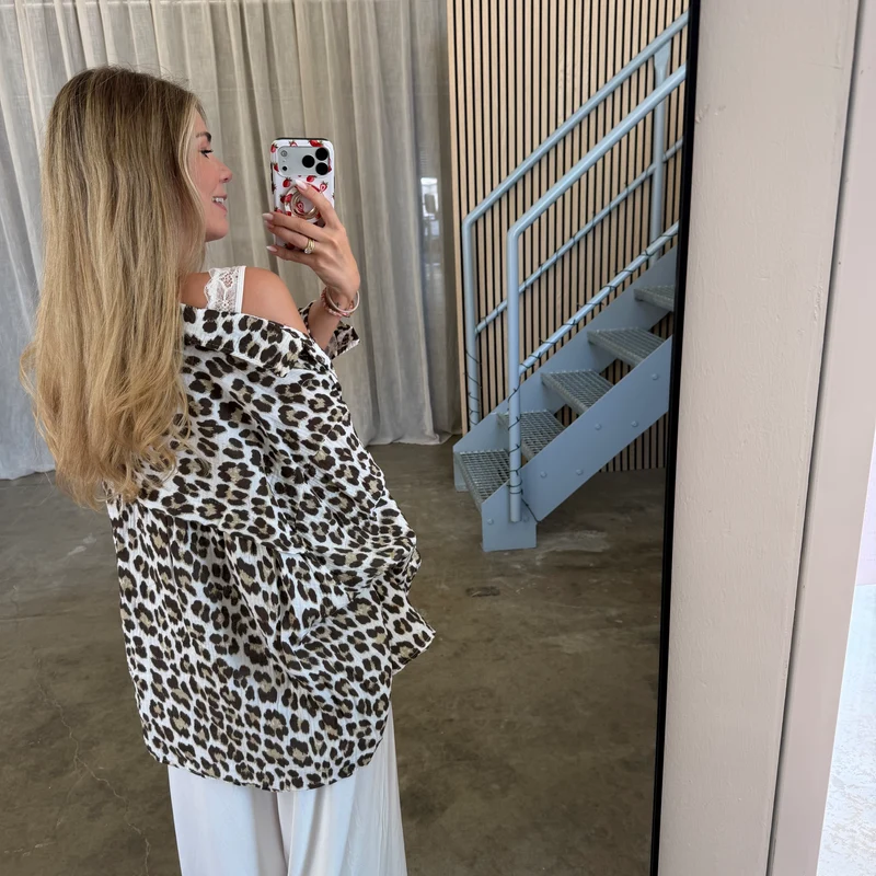 Oversize Musselinbluse Leo - Weiß x Braun