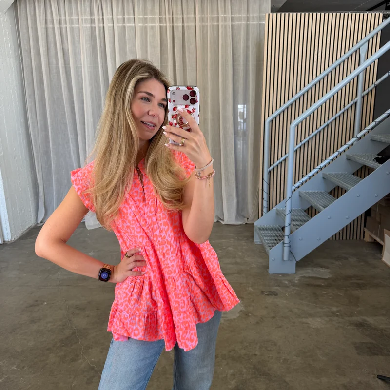 Kurzarm Musselinbluse - Leo Neon Orange