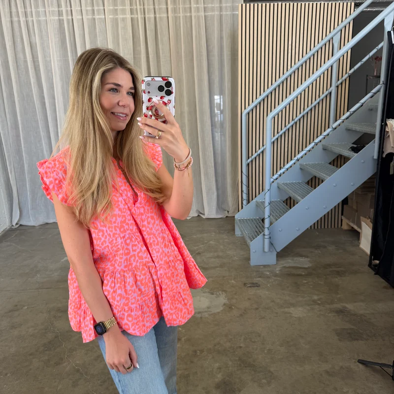 Kurzarm Musselinbluse - Leo Neon Orange