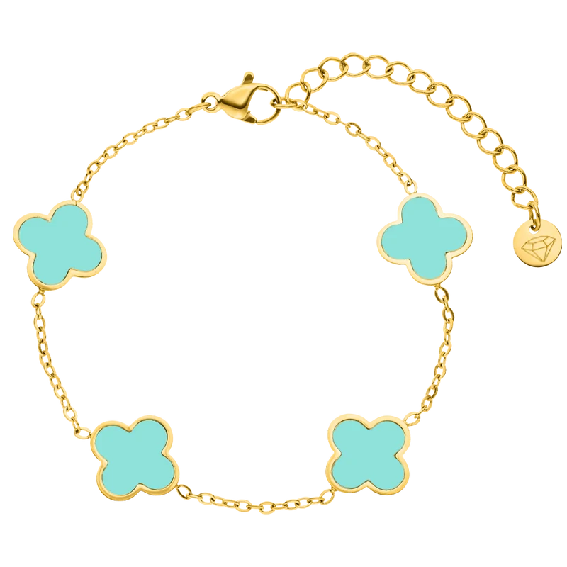 Ice Blue Clover Armband | 18K vergoldet