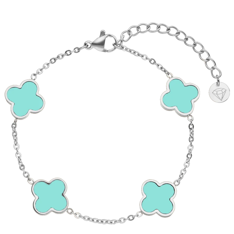 Ice Blue Clover Armband | 18K vergoldet