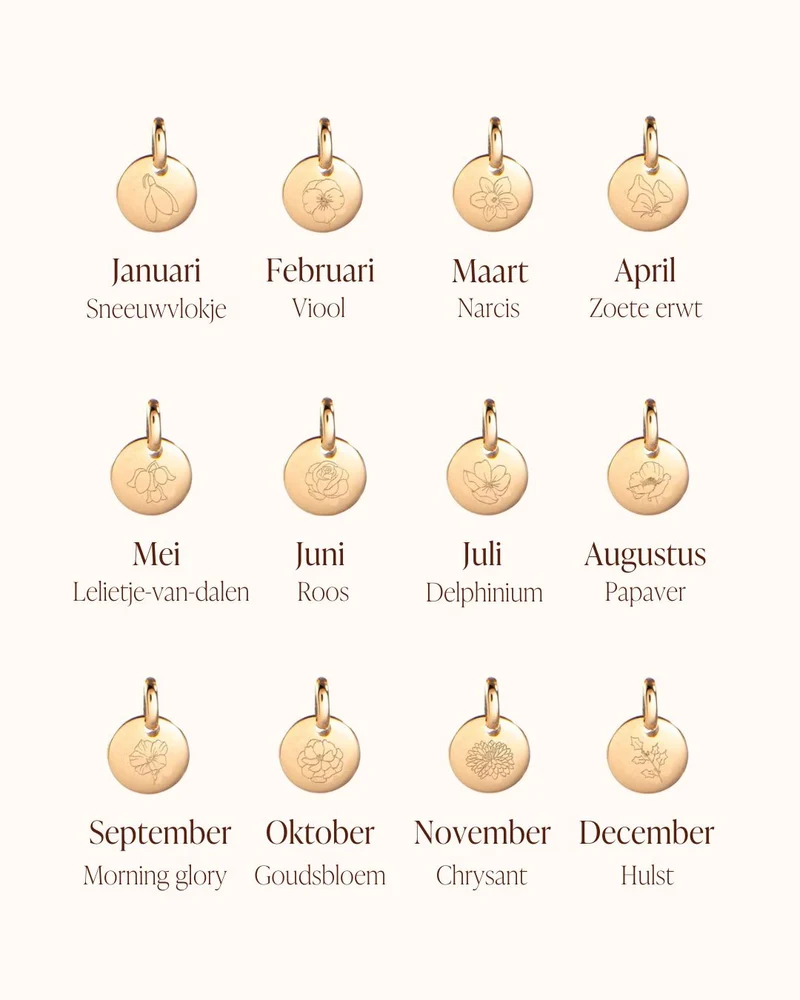 Geboortebloem Round Armband - Verguld - Gepersonaliseerde Armband