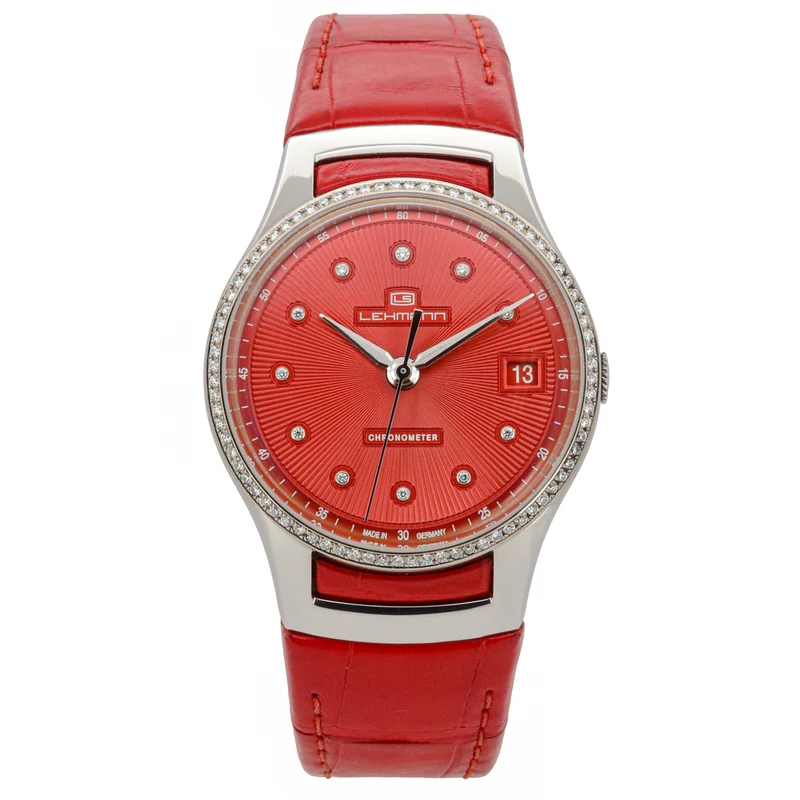 Lehmann Intemporal Diamonds 38mm LS0003-005-01-060404-05D Red Dial Alligator Edelstahl Dif34509 X