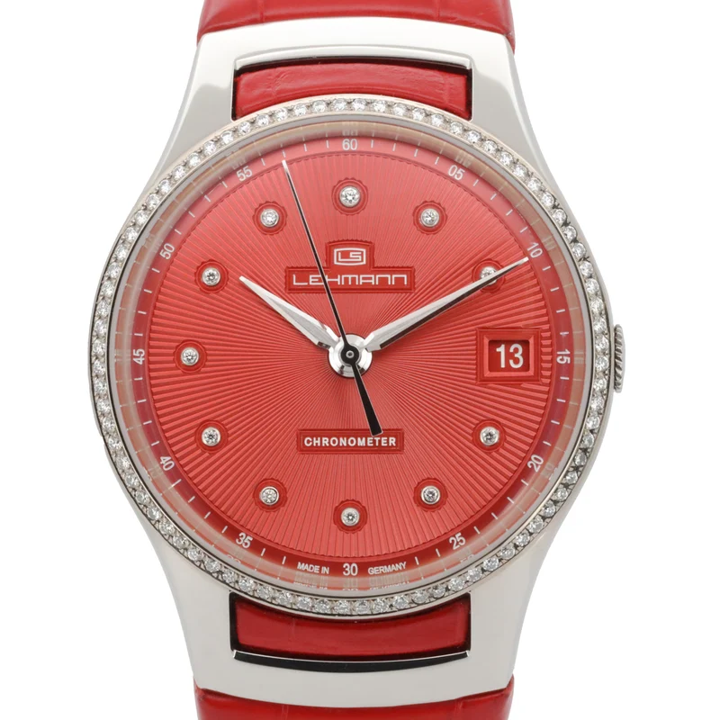 Lehmann Intemporal Diamonds 38mm LS0003-005-01-060404-05D Red Dial Alligator Edelstahl Dif34509 X