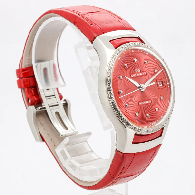 Lehmann Intemporal Diamonds 38mm LS0003-005-01-060404-05D Red Dial Alligator Edelstahl Dif34509 X