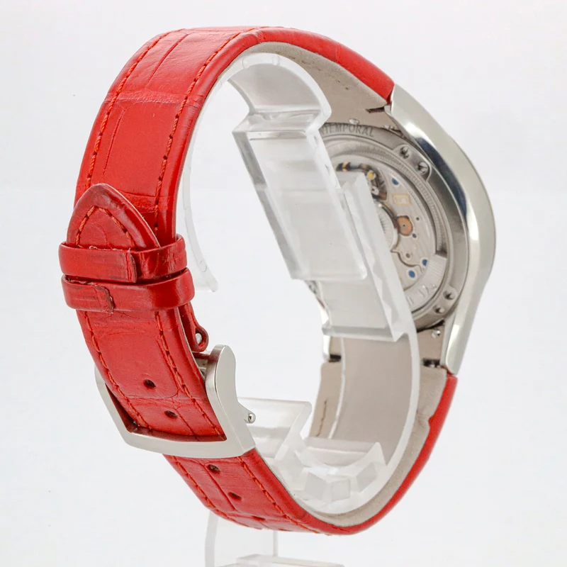 Lehmann Intemporal Diamonds 38mm LS0003-005-01-060404-05D Red Dial Alligator Edelstahl Dif34509 X