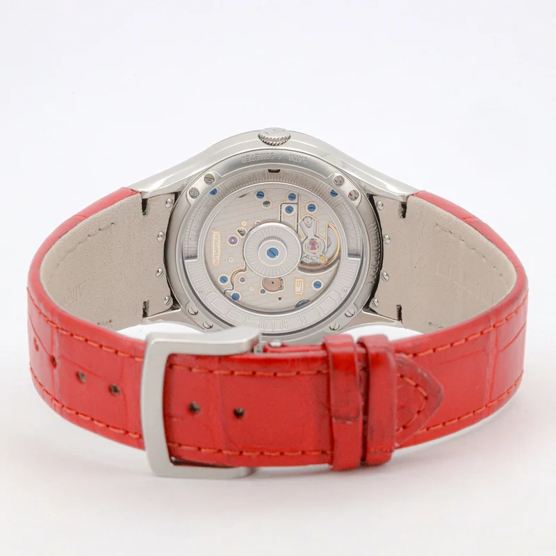 Lehmann Intemporal Diamonds 38mm LS0003-005-01-060404-05D Red Dial Alligator Edelstahl Dif34509 X