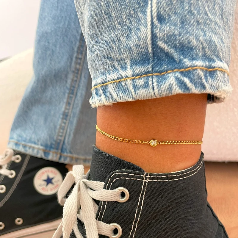 One Stone Fußkette | 18K vergoldet