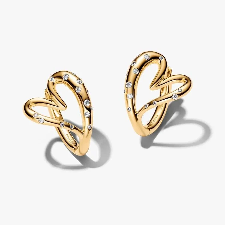 Organically Shaped Stone-Set Heart Hoop Earrings