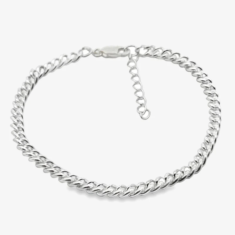 Men's Silver Slim Curb Link Bracelet, 22cm