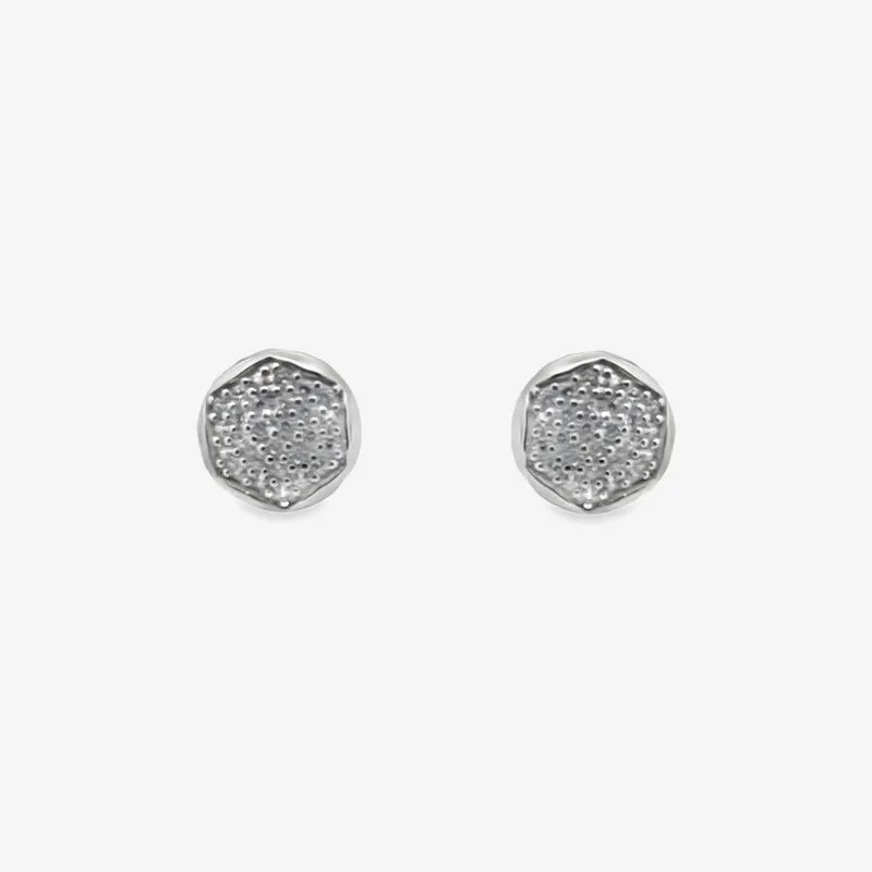 Silver Small Hexagon Pave Stud Earrings