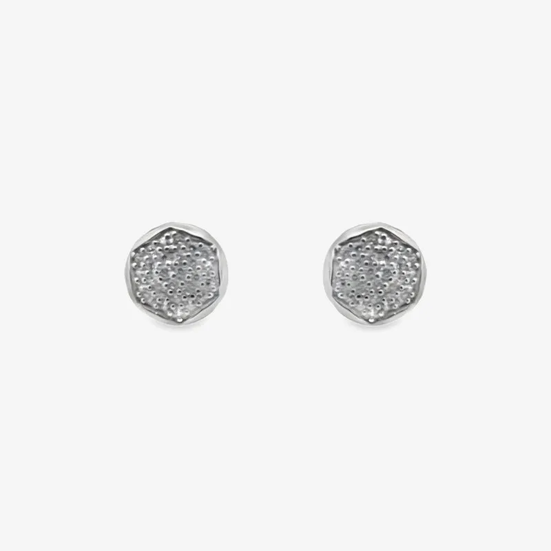 Silver Large Hexagon Pave Stud Earrings