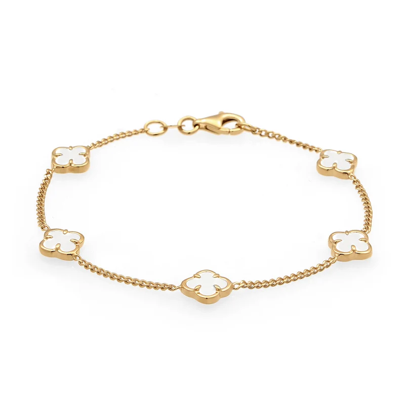 Armband Kleeblatt | Emaille (Weiß)