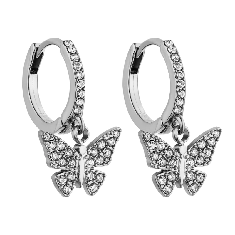 Sparkling Butterfly Huggie Hoop Ohrringe 14K Vergoldet