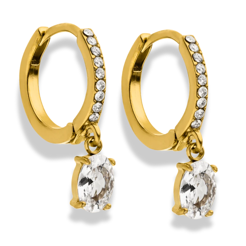 Pave Oval Huggie Hoop Ohrringe 14K Vergoldet