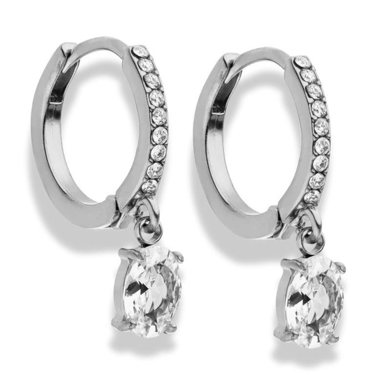 Pave Oval Huggie Hoop Ohrringe 14K Vergoldet