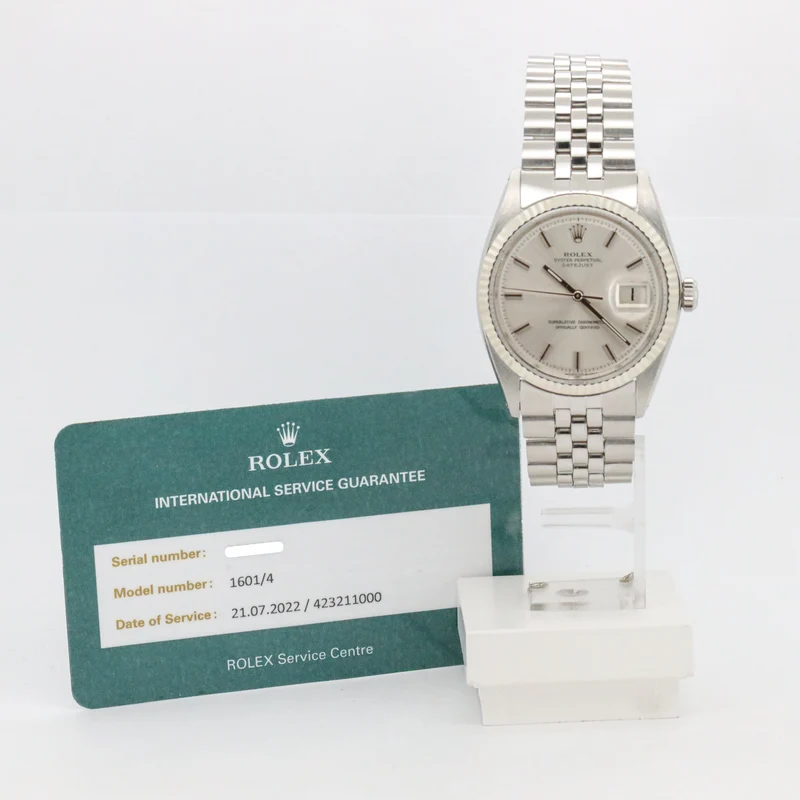 Rolex Datejust 36 1601 Jubilee silverdial Edelstahl Weißgold Service Paper AVS19051