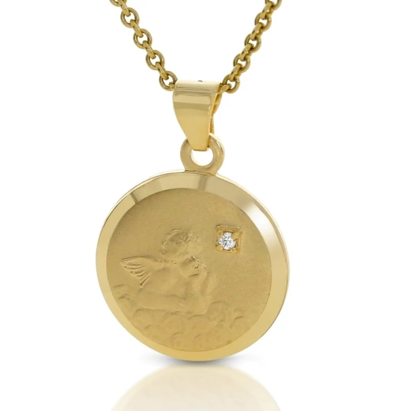 Gold Anhänger 333er hochwertiger Taufschmuck mit Engel & Diamant