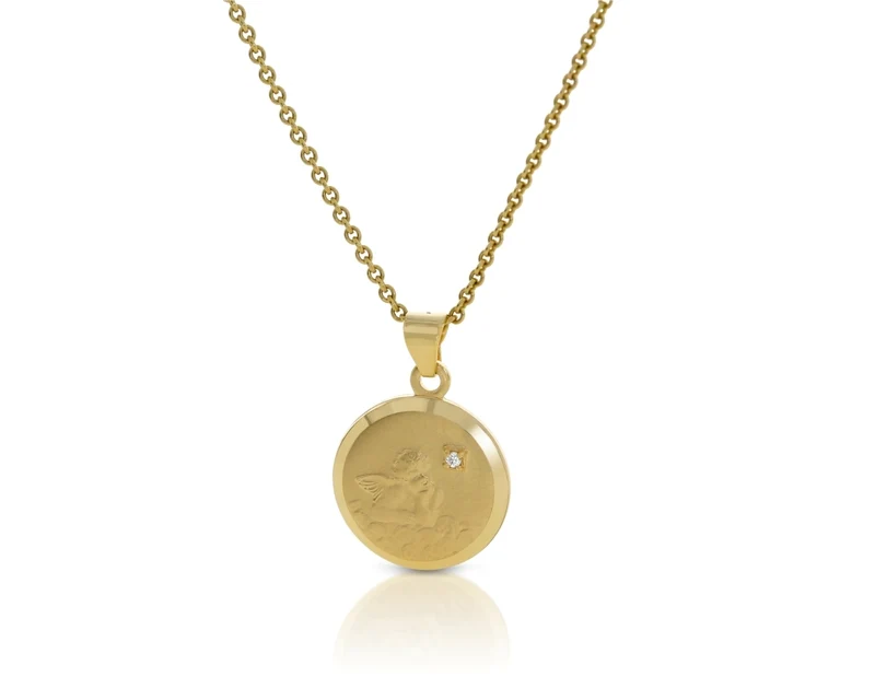 Gold Anhänger 333er hochwertiger Taufschmuck mit Engel & Diamant