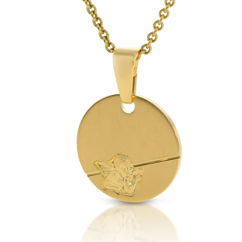 Goldschmuck 333er Taufkette mit Engel Anhänger rund