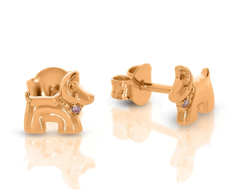 Kinderschmuck rosé vergoldet Hunde Ohrstecker mit Zirkonia