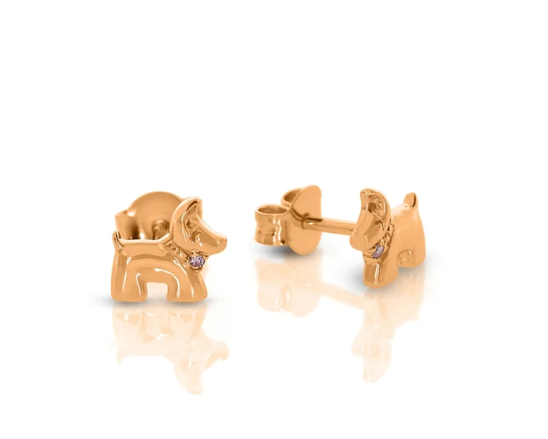 Kinderschmuck rosé vergoldet Hunde Ohrstecker mit Zirkonia