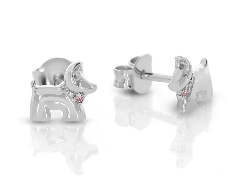 Ohrstecker Hund mit Zirkonia rosa Kinderschmuck Mädchen