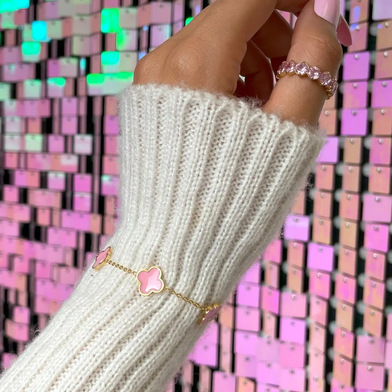 Pink Clover Armband | 18K vergoldet