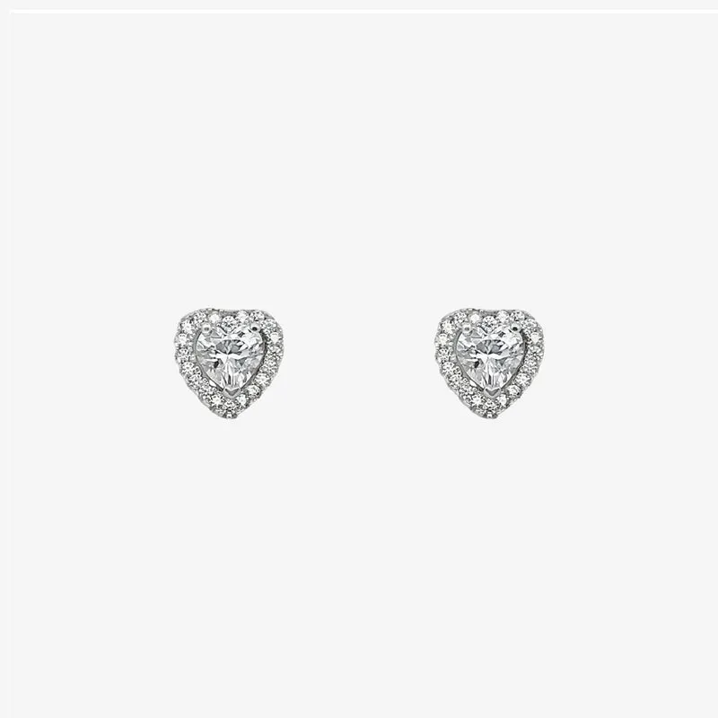 Silver & CZ Angelic Heart Stud Earrings