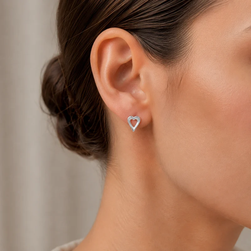 Silver Tailed Open Heart Stud Earrings