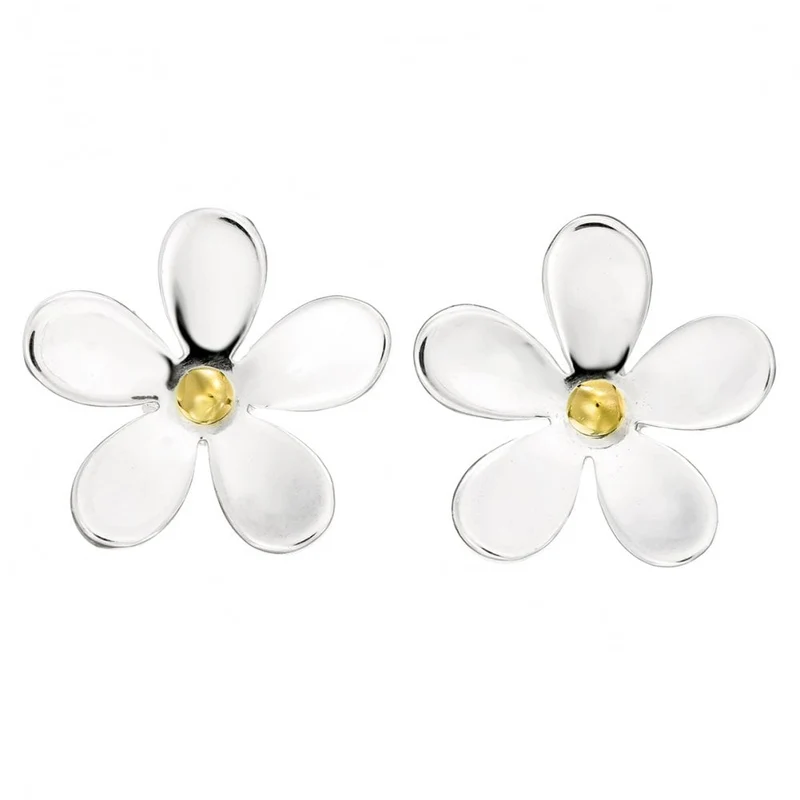 Silver & Gold 11mm Closed Petal Drop Earrings