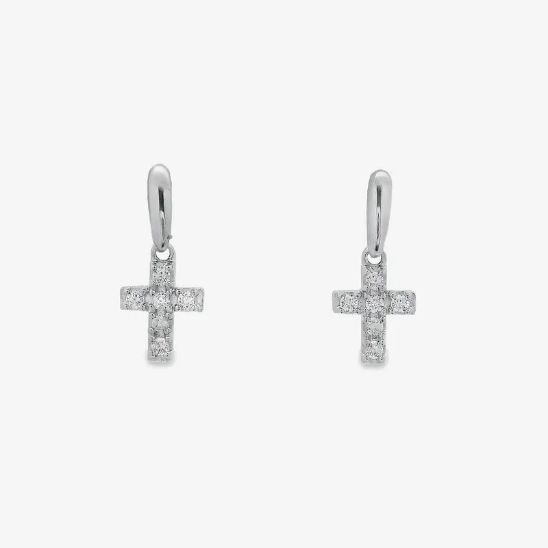 Silver & CZ Cross Pendant Drop Earrings