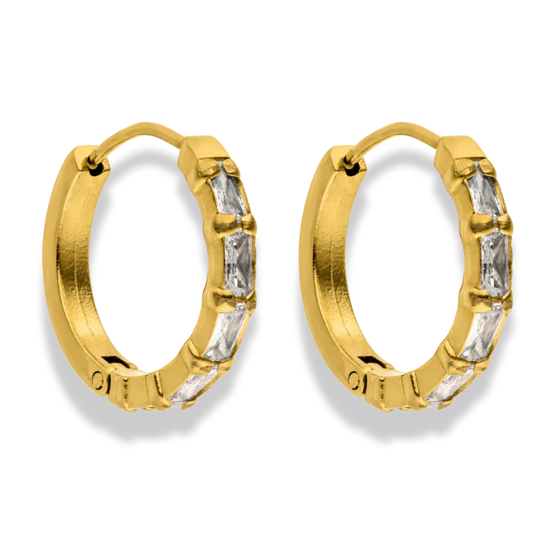 Baguette Pave Huggie Hoop Ohrringe 14K Vergoldet