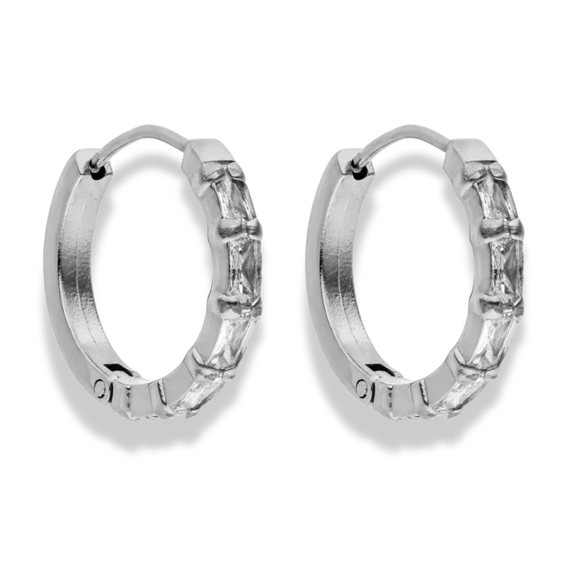 Baguette Pave Huggie Hoop Ohrringe 14K Vergoldet