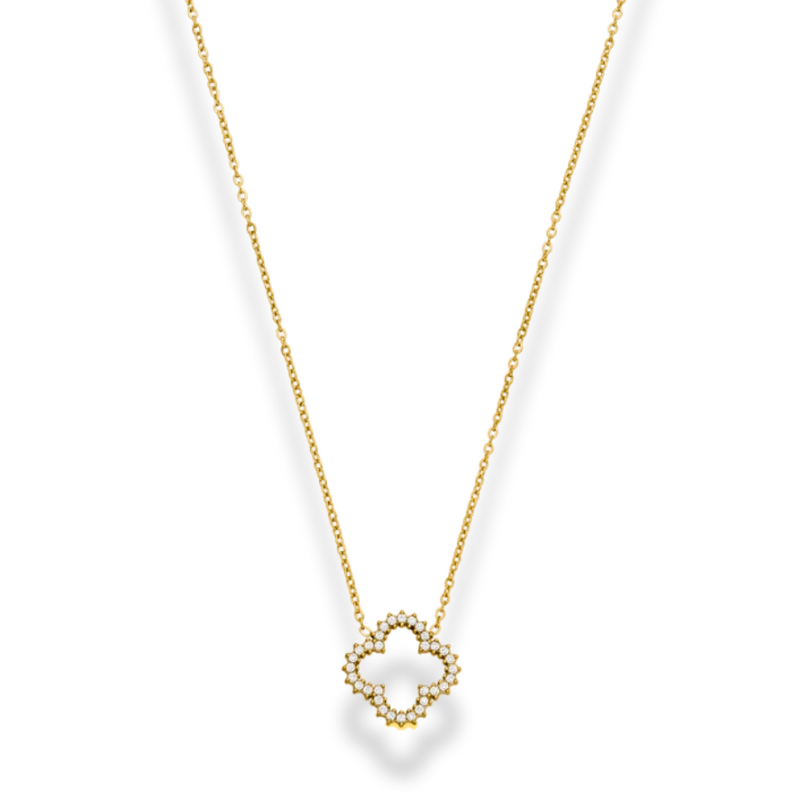 Framed Pave Leaf Kette 14K Vergoldet