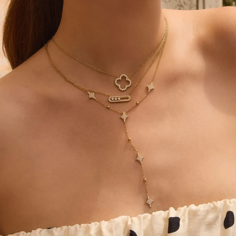 Framed Pave Leaf Kette 14K Vergoldet