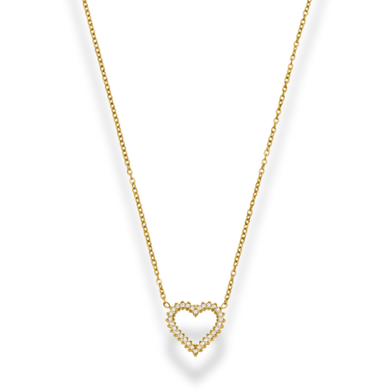 Framed Pave Heart Kette 14K Vergoldet