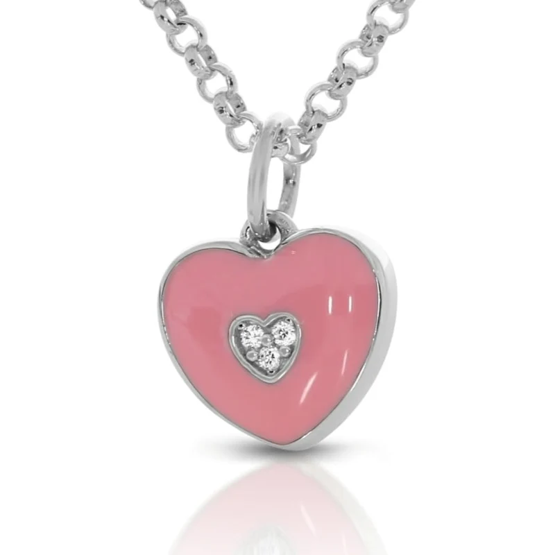 Herzkette Mädchen Kinder 925 Silber mit Kristall rosa Herz