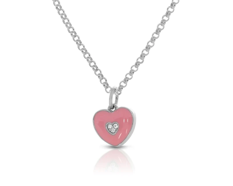 Herzkette Mädchen Kinder 925 Silber mit Kristall rosa Herz