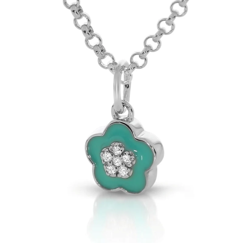Kette Blume Anhänger 925 Silber Mädchenkette Zirkonia Blume