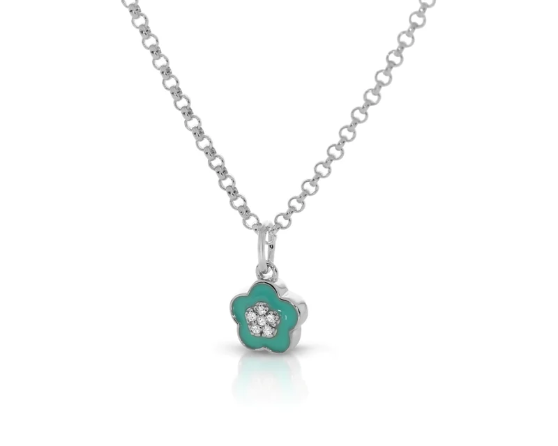 Kette Blume Anhänger 925 Silber Mädchenkette Zirkonia Blume
