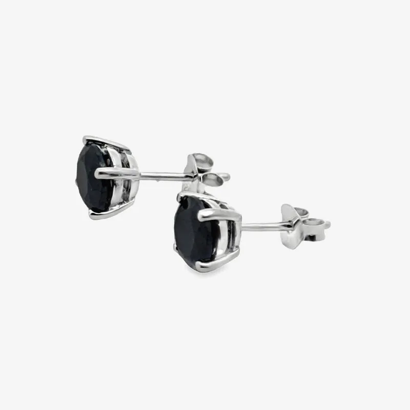 Silver 4-Claw Black Stone 7mm Stud Earrings