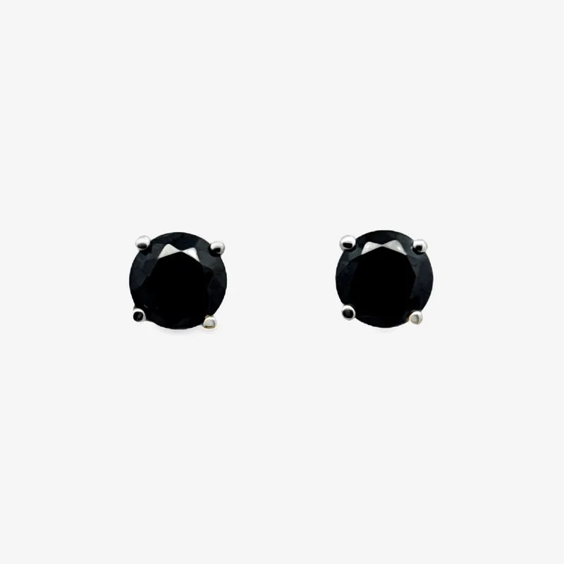 Silver 4-Claw Black Stone 7mm Stud Earrings