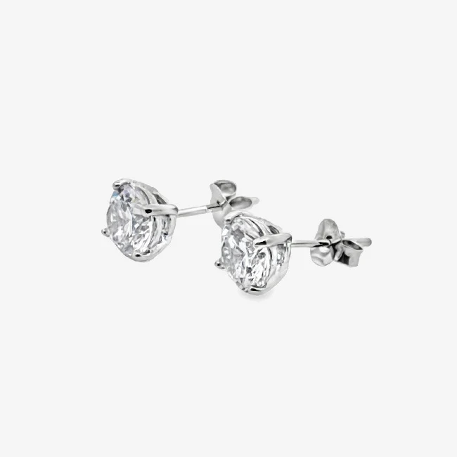 Silver 4-Claw Clear Stone 7mm Stud Earrings