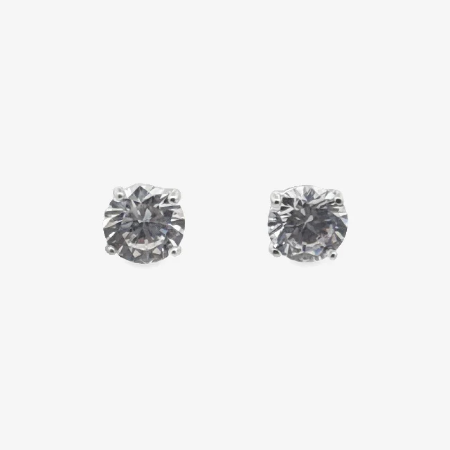 Silver 4-Claw Clear Stone 7mm Stud Earrings