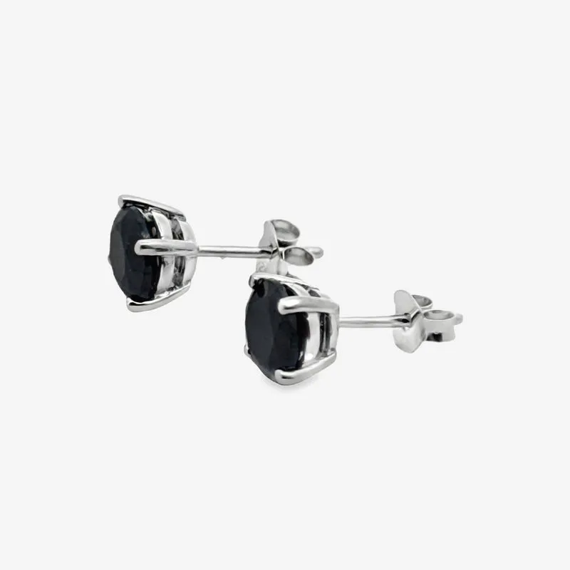 Silver 4-Claw Black Stone 5mm Stud Earrings