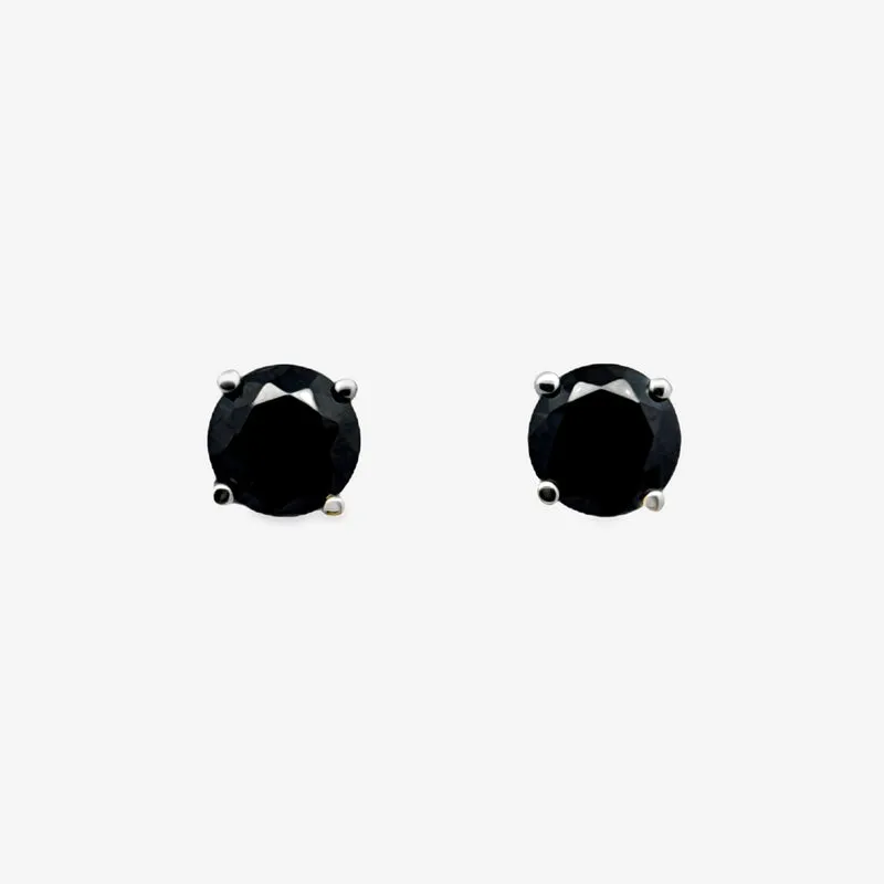 Silver 4-Claw Black Stone 5mm Stud Earrings