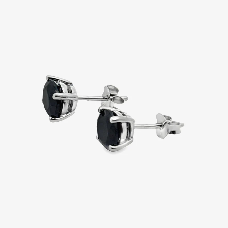 Silver 4-Claw Black Stone 3mm Stud Earrings