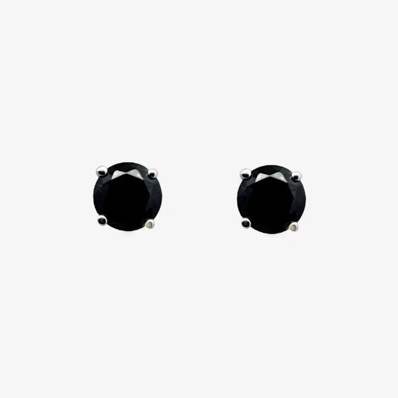 Silver 4-Claw Black Stone 3mm Stud Earrings